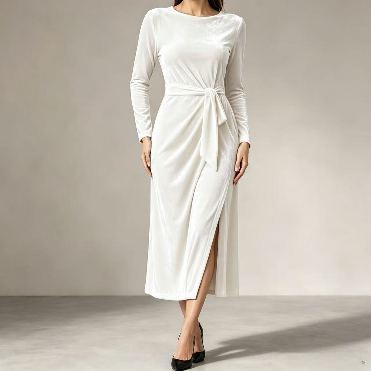 Bodine | Women's Belted Wrap Velvet-Look Maxi Dress
