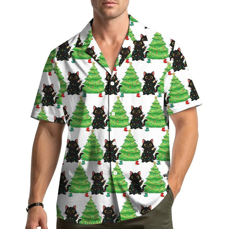 Corentin | Men's Gingerbread Print Short Sleeve Christmas Blouse