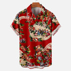 Kris | Men's Short Sleeve Christmas Blouse with Santa Print
