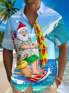 Bouke | Men's Pink Cartoon Print Short Sleeve Christmas Blouse