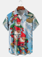Callum | Men's Santa Print Short Sleeve Christmas Blouse