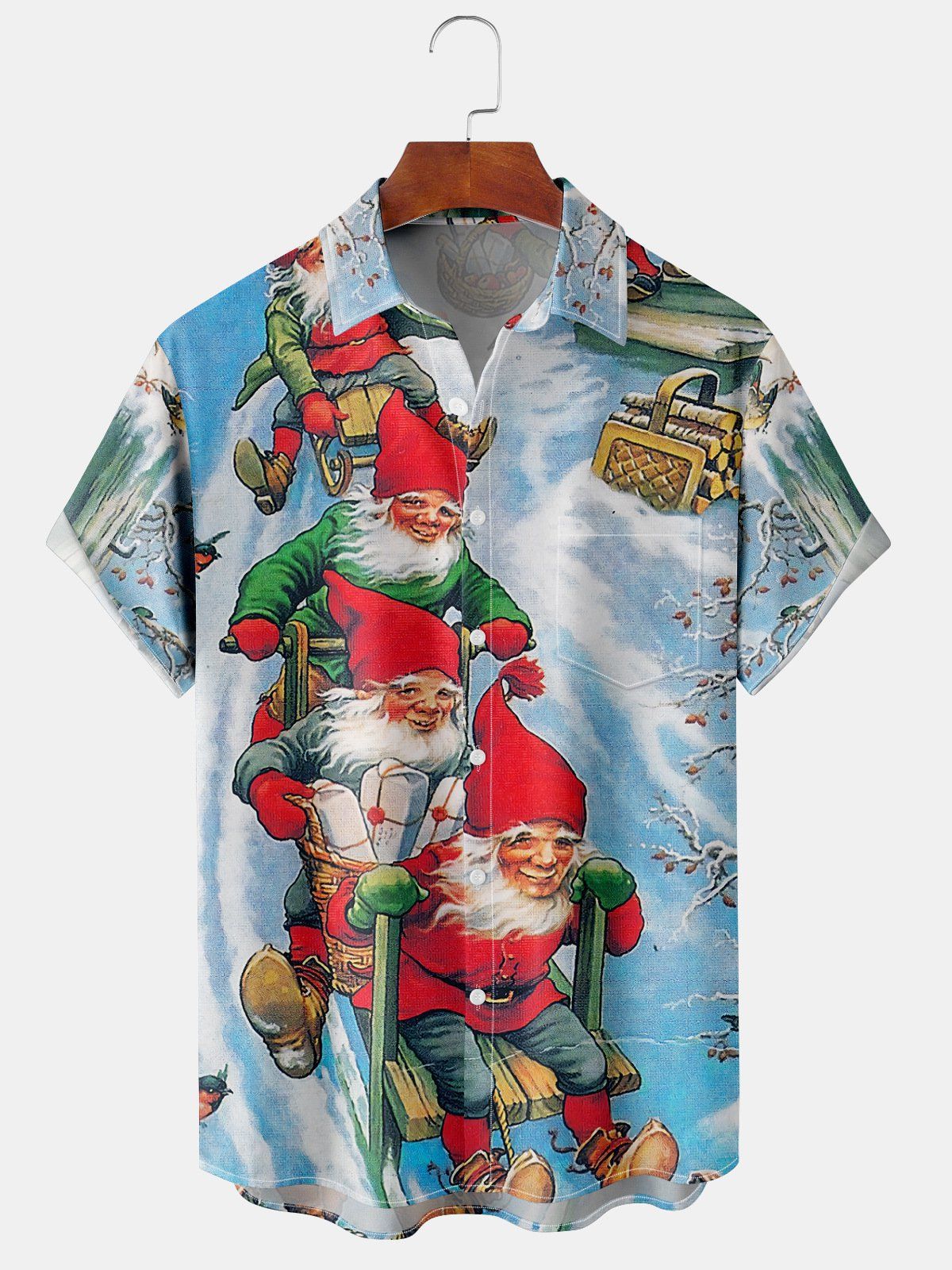 Callum | Men's Santa Print Short Sleeve Christmas Blouse