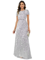 Fabiola | Women's Sequin Leaf Maxi Dress with Puff Sleeve