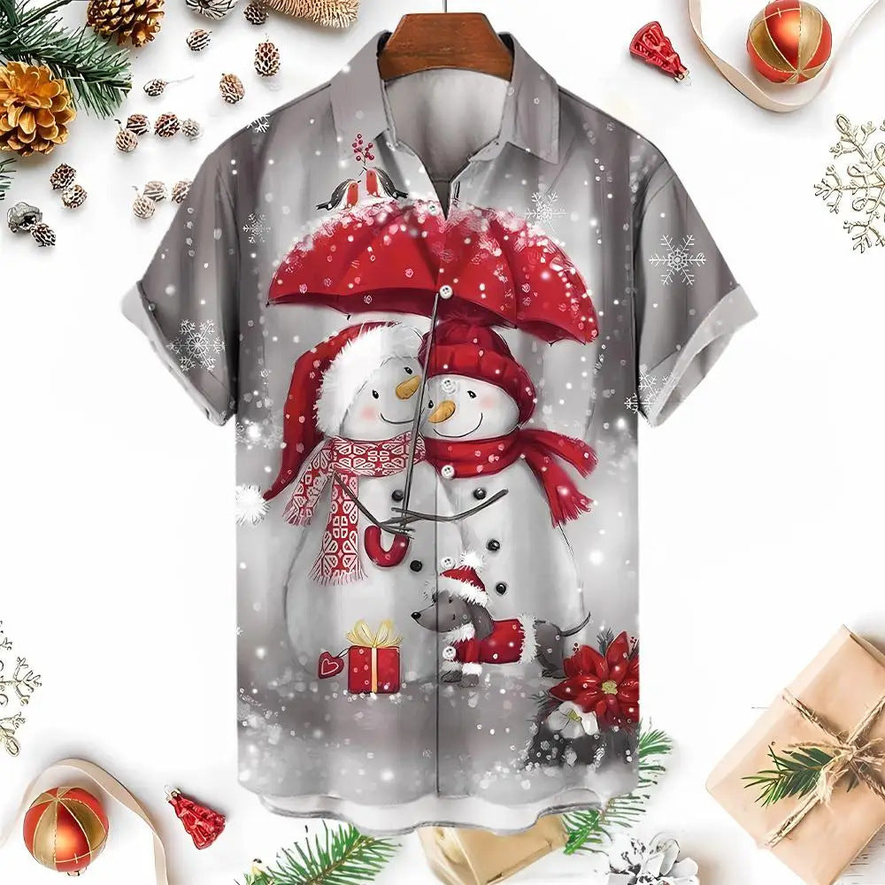 Raymond | Men's Snowman Print Short Sleeve Christmas Blouse