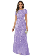 Fabiola | Women's Sequin Leaf Maxi Dress with Puff Sleeve