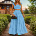 Lieske | Women's Tiered Ruffle-Strap Crop Top & Maxi Skirt Set