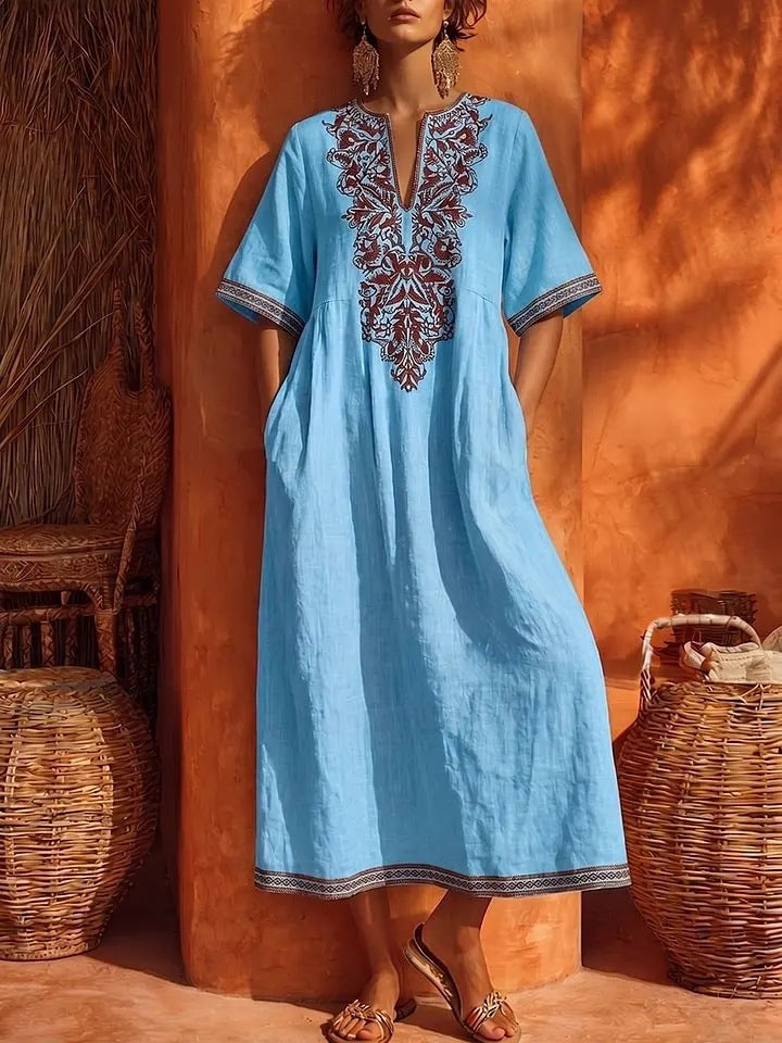 Ariana | Embroidered V-Neck Maxi Dress for Women