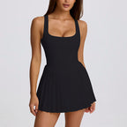 Genevie | Women's Square-Neck Ribbed Pleated Mini Dress