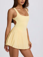 Genevie | Women's Square-Neck Ribbed Pleated Mini Dress