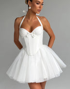 Valerie | Women's Corset Halter Mini Dress with Lace-Up Back