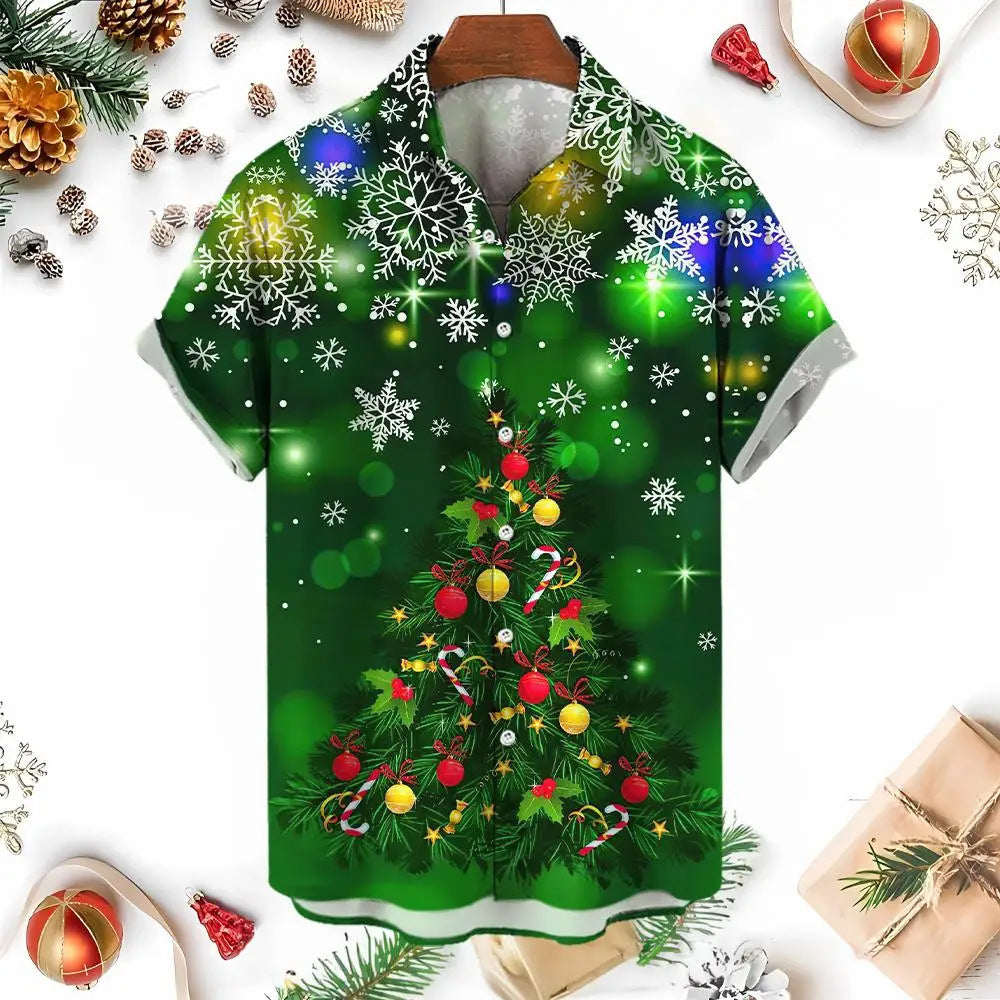 Raymond | Men's Snowman Print Short Sleeve Christmas Blouse