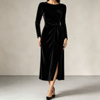 Bodine | Women's Belted Wrap Velvet-Look Maxi Dress