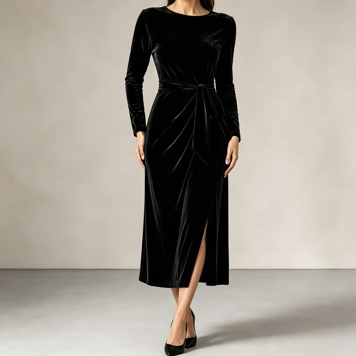 Bodine | Women's Belted Wrap Velvet-Look Maxi Dress
