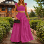 Lieske | Women's Tiered Ruffle-Strap Crop Top & Maxi Skirt Set