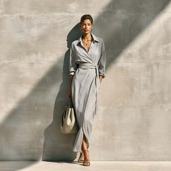 Idun | Striped Wrap Maxi Dress with Tie Waist for Women