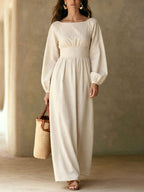 Lucienne | Women's Striped A-Line Puff-Sleeve Maxi Dress