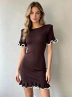 Amberley | Women's Ruffled Knit Mini Dress with Contrast Trim