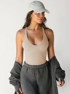 Gro | Women's Ribbed V-Neck Racerback Tank Top