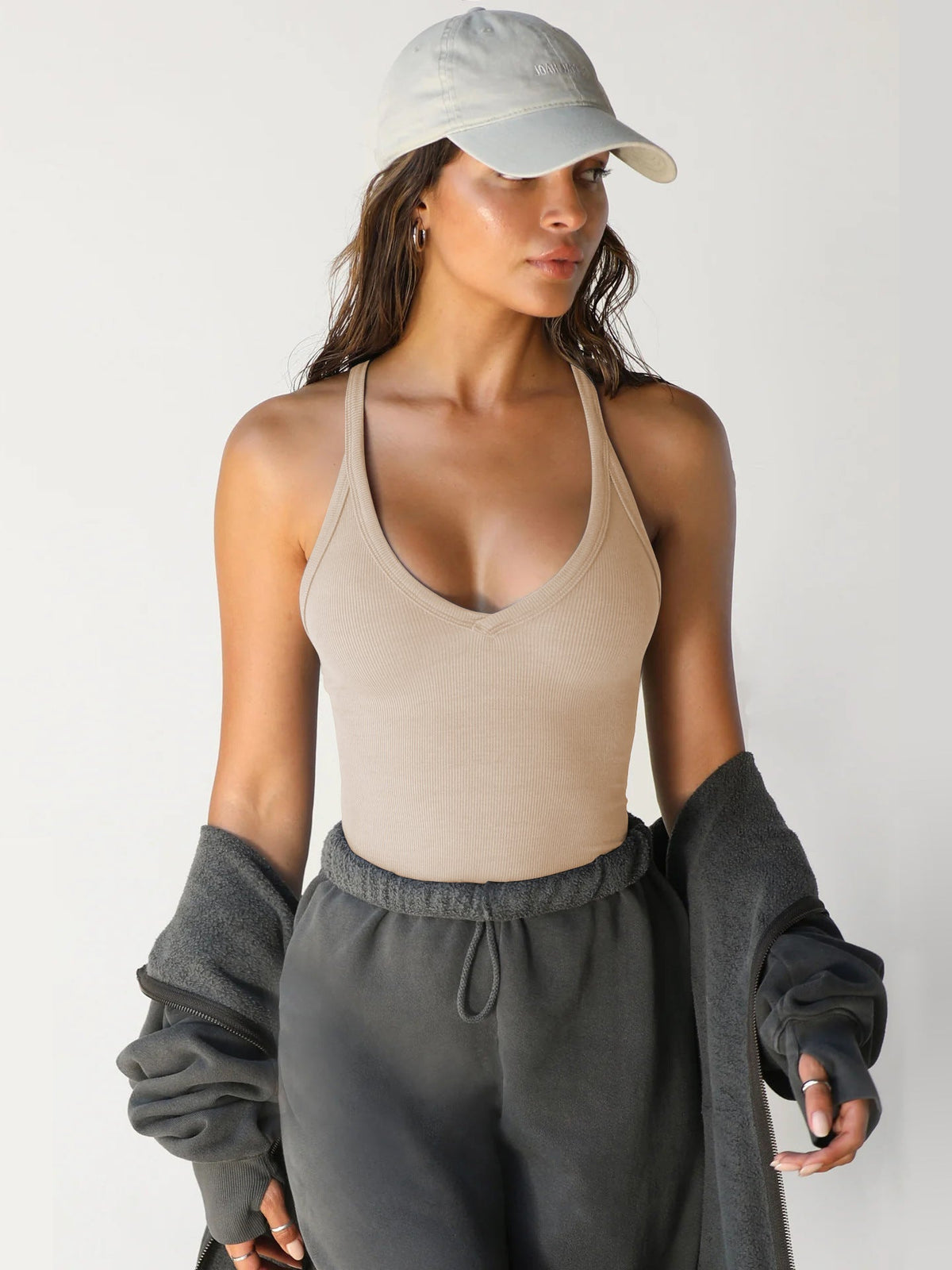 Gro | Women's Ribbed V-Neck Racerback Tank Top