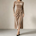 Bodine | Women's Belted Wrap Velvet-Look Maxi Dress