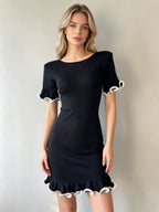 Amberley | Women's Ruffled Knit Mini Dress with Contrast Trim
