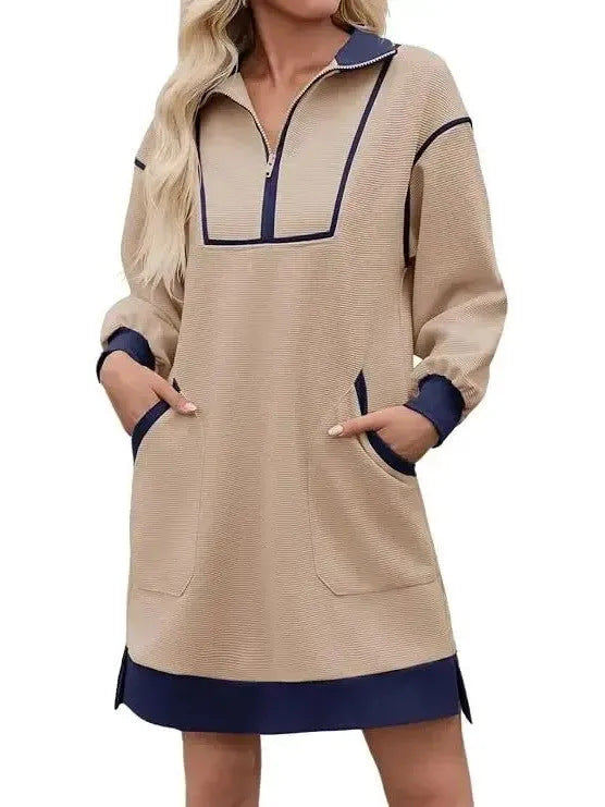 Berglind | Women's Colour-Block Half-Zip Mini Dress