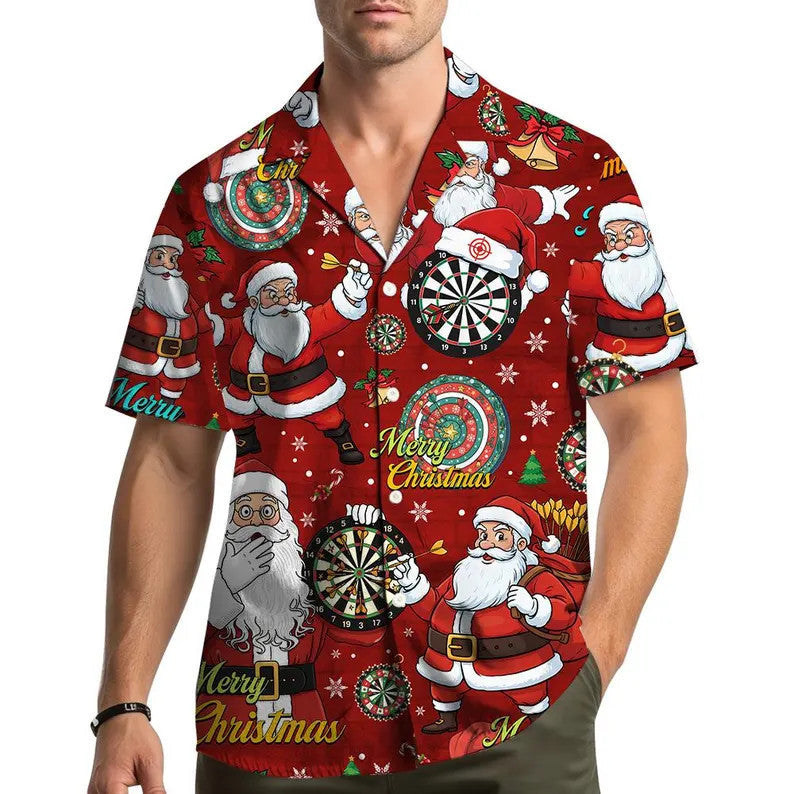 Corentin | Men's Gingerbread Print Short Sleeve Christmas Blouse