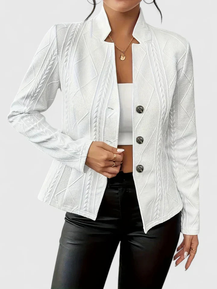 Aurelie | Women's Ribbed Notched Lapel Button-Front Blazer