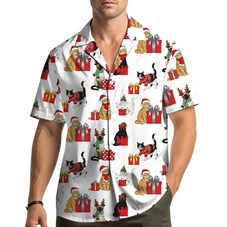 Corentin | Men's Gingerbread Print Short Sleeve Christmas Blouse