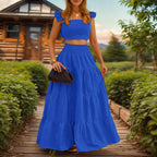 Lieske | Women's Tiered Ruffle-Strap Crop Top & Maxi Skirt Set