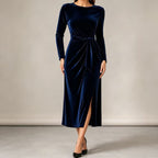 Bodine | Women's Belted Wrap Velvet-Look Maxi Dress