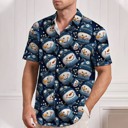Kris | Men's Short Sleeve Christmas Blouse with Santa Print