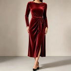 Bodine | Women's Belted Wrap Velvet-Look Maxi Dress