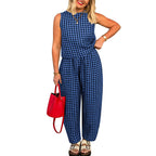 Irina | Women's Plaid Two-Piece Set Crop Top Wide Leg