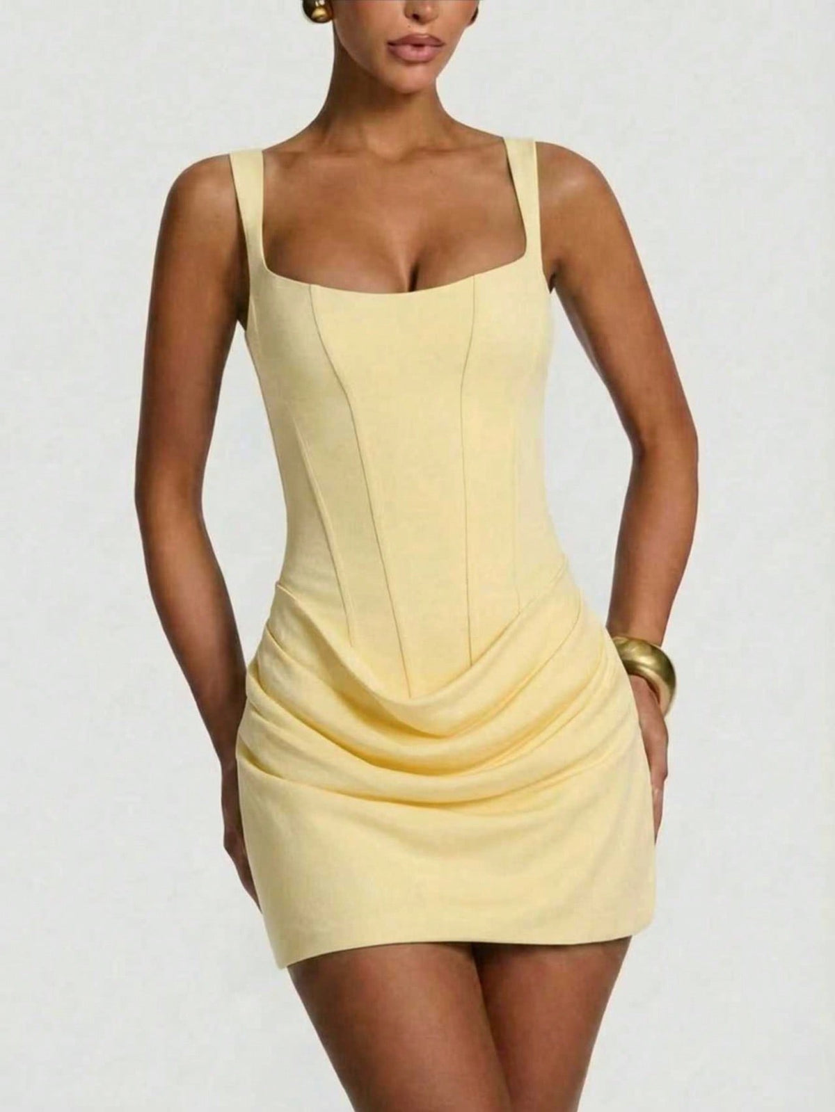 Nancy | Women's Ruched Square-Neck Bodycon Mini Dress