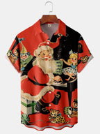 Callum | Men's Santa Print Short Sleeve Christmas Blouse