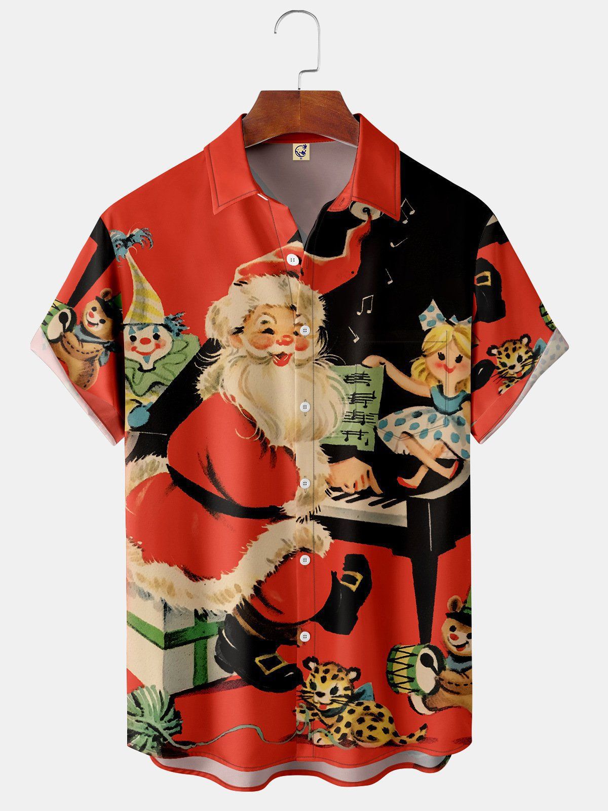 Callum | Men's Santa Print Short Sleeve Christmas Blouse