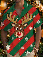Bouke | Men's Pink Cartoon Print Short Sleeve Christmas Blouse