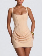 Nancy | Women's Ruched Square-Neck Bodycon Mini Dress