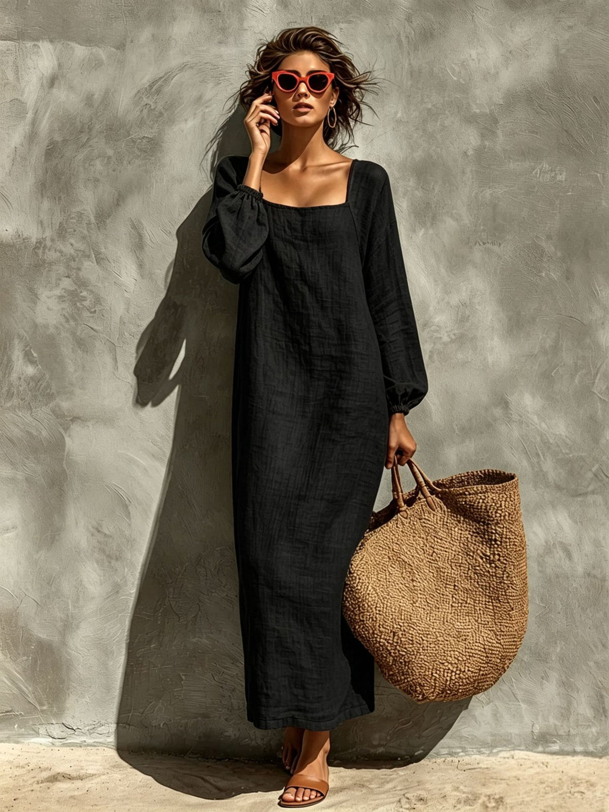 Ninon | Women's Square-Neck Puff Sleeve Maxi Dress