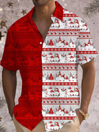Bouke | Men's Pink Cartoon Print Short Sleeve Christmas Blouse
