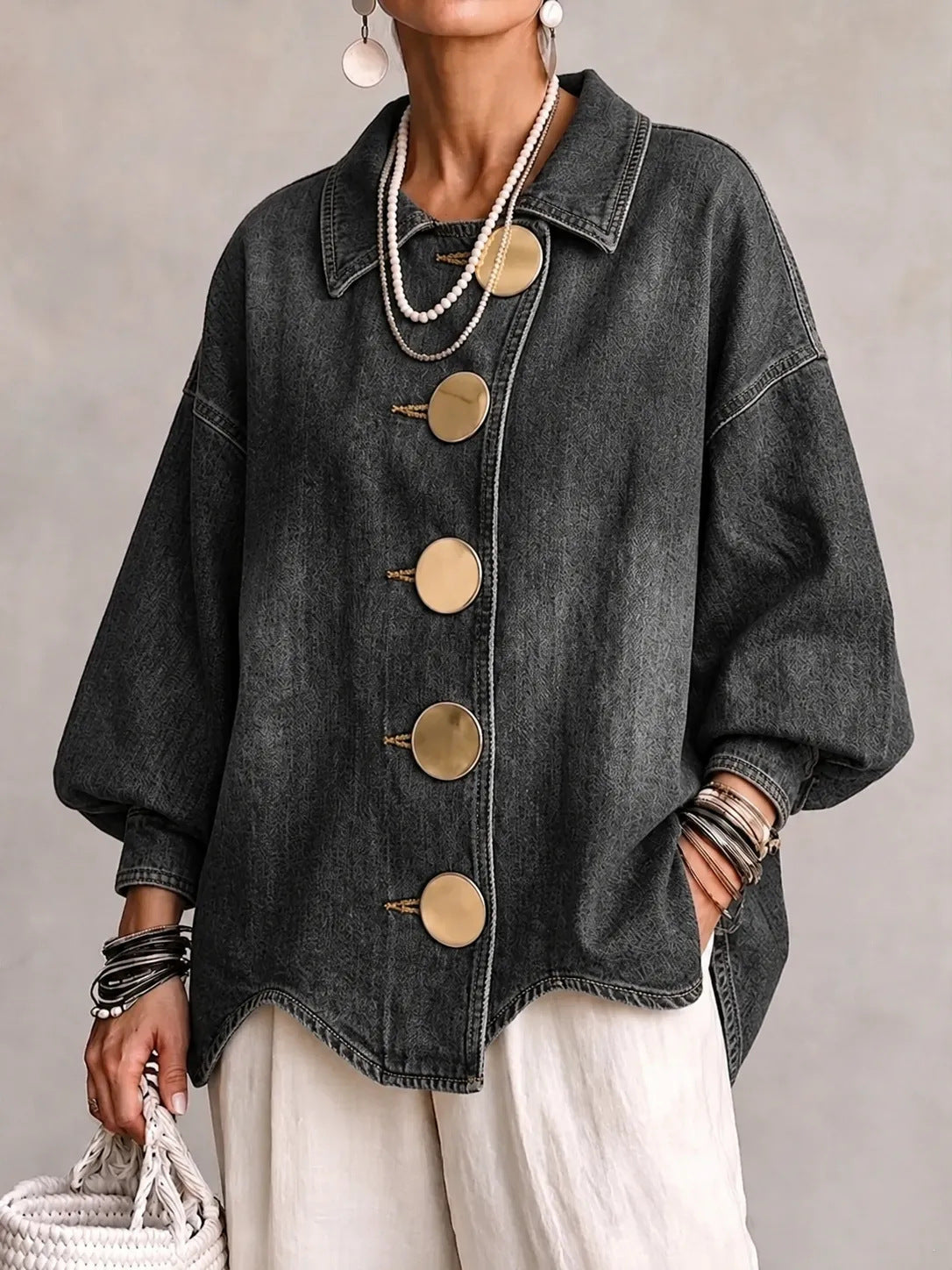 Morgan | Women's Oversized Denim Button-Front Jacket