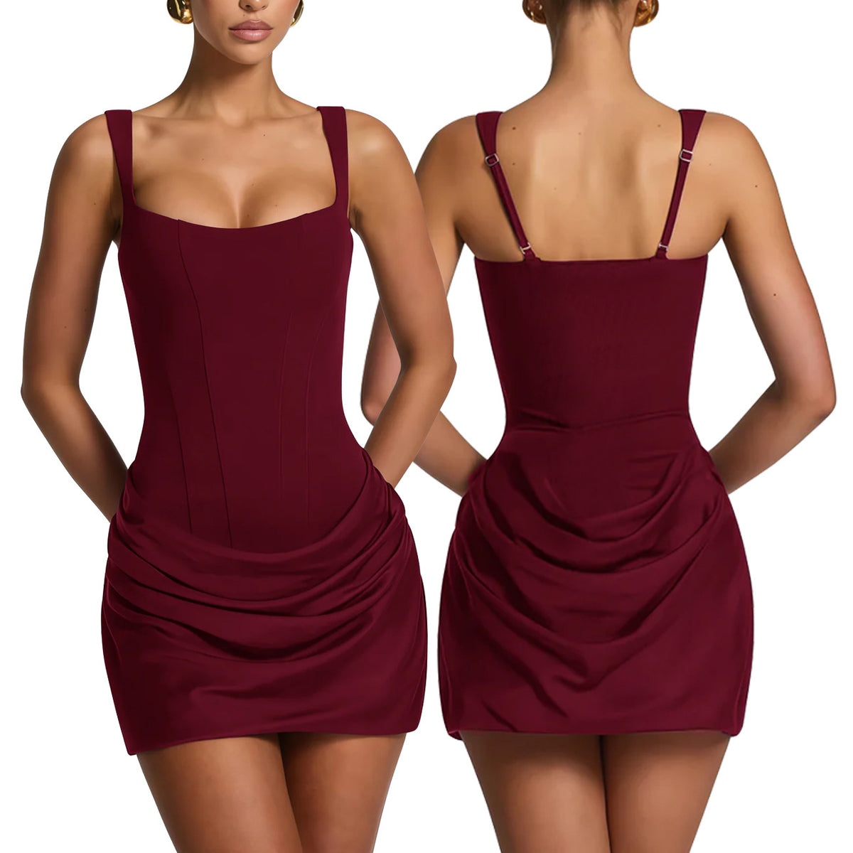 Nancy | Women's Ruched Square-Neck Bodycon Mini Dress