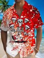 Bouke | Men's Pink Cartoon Print Short Sleeve Christmas Blouse