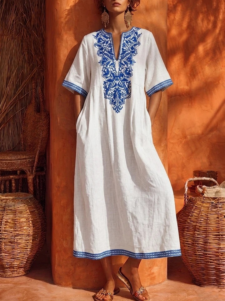 Ariana | Embroidered V-Neck Maxi Dress for Women