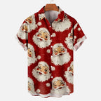 Kris | Men's Short Sleeve Christmas Blouse with Santa Print