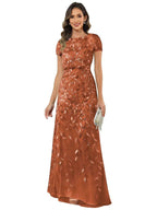 Fabiola | Women's Sequin Leaf Maxi Dress with Puff Sleeve