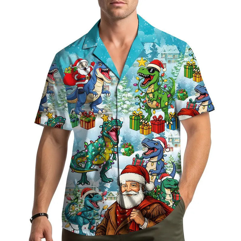 Corentin | Men's Gingerbread Print Short Sleeve Christmas Blouse