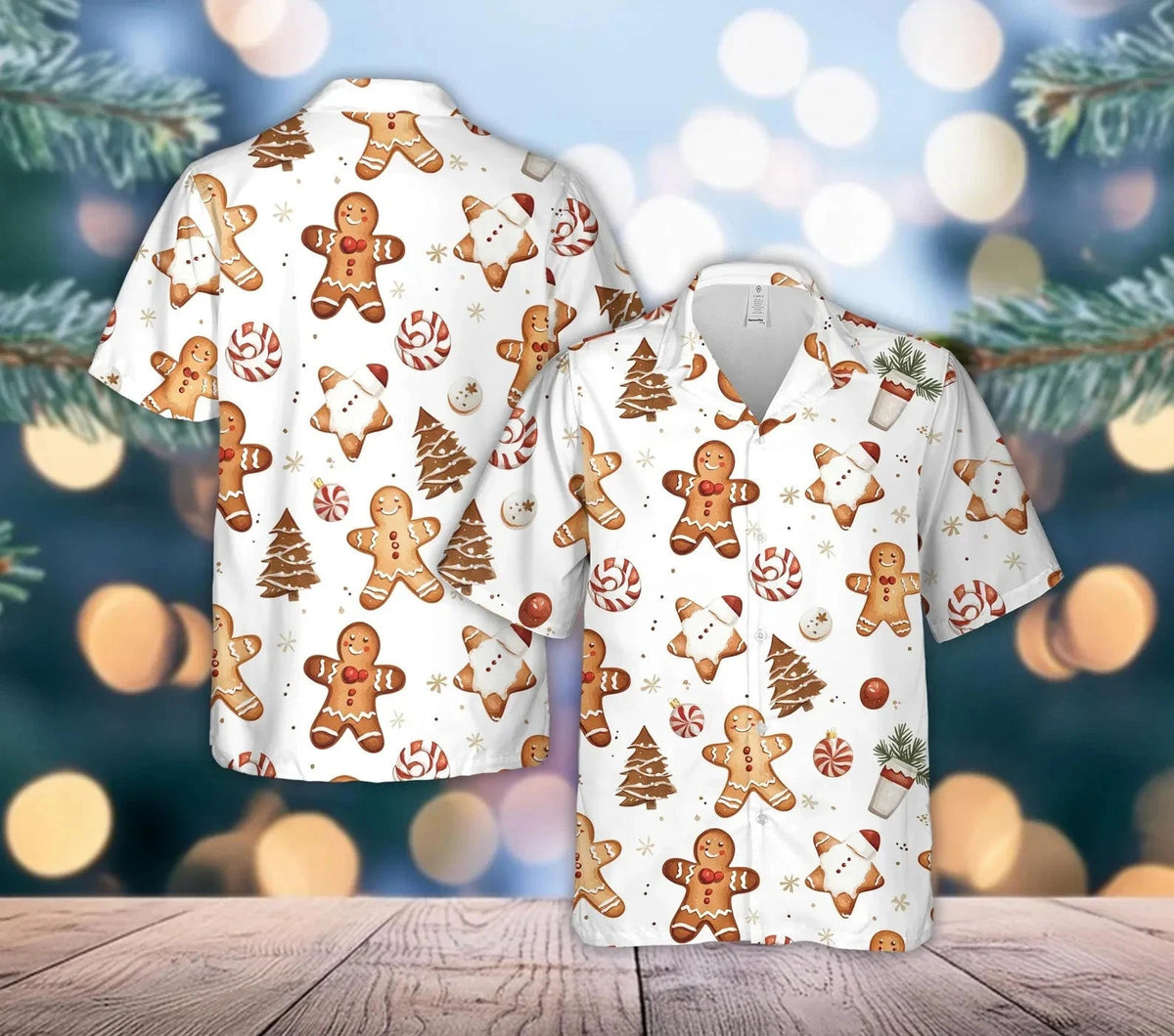 Corentin | Men's Gingerbread Print Short Sleeve Christmas Blouse