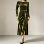 Bodine | Women's Belted Wrap Velvet-Look Maxi Dress
